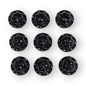 Antique Black Flower Button Set Of 9 Early Plastic Domed Two Hole Buttons 1/2"